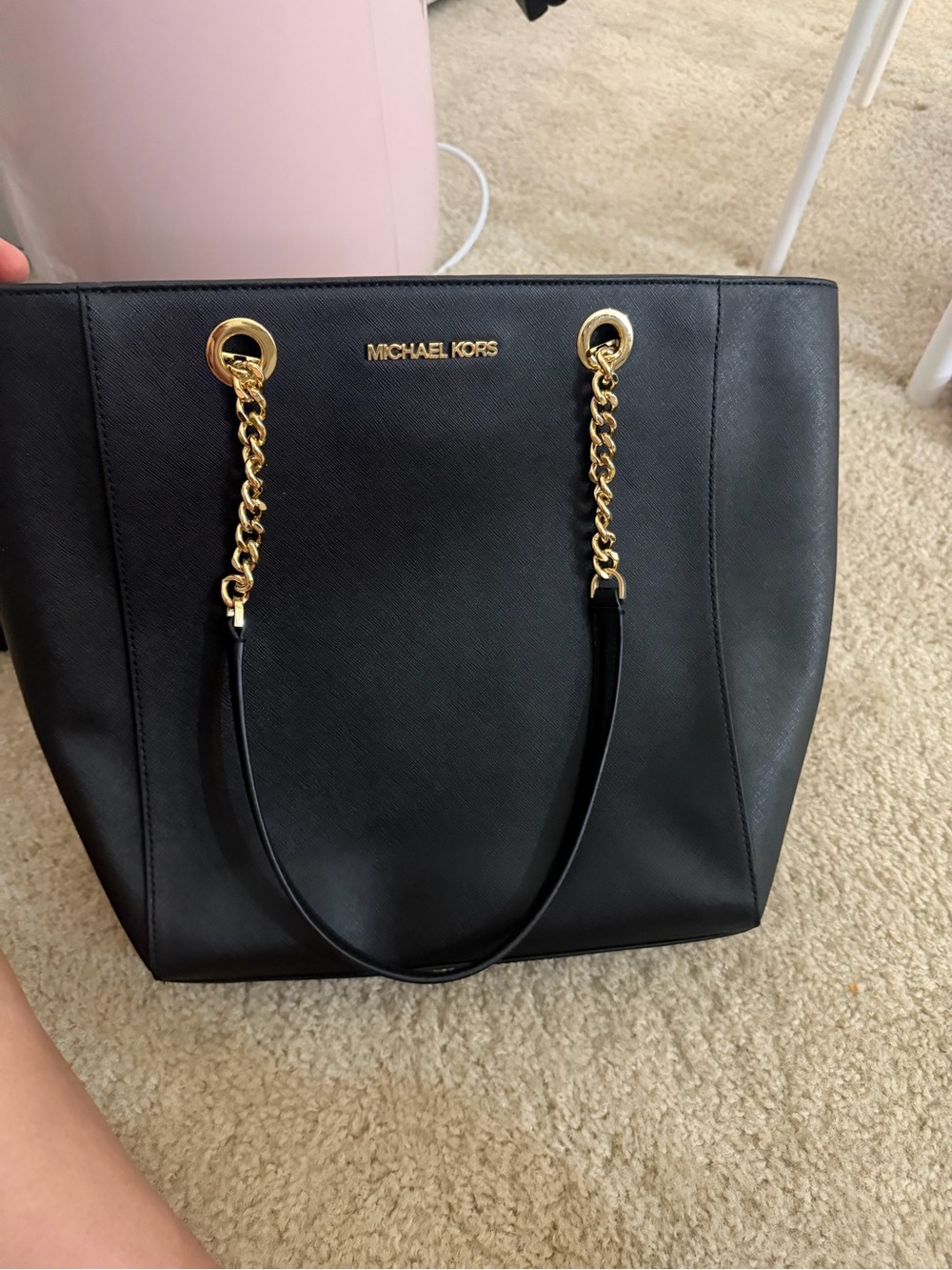 Michael Kors Black Saffiano Chain-Handle Tote